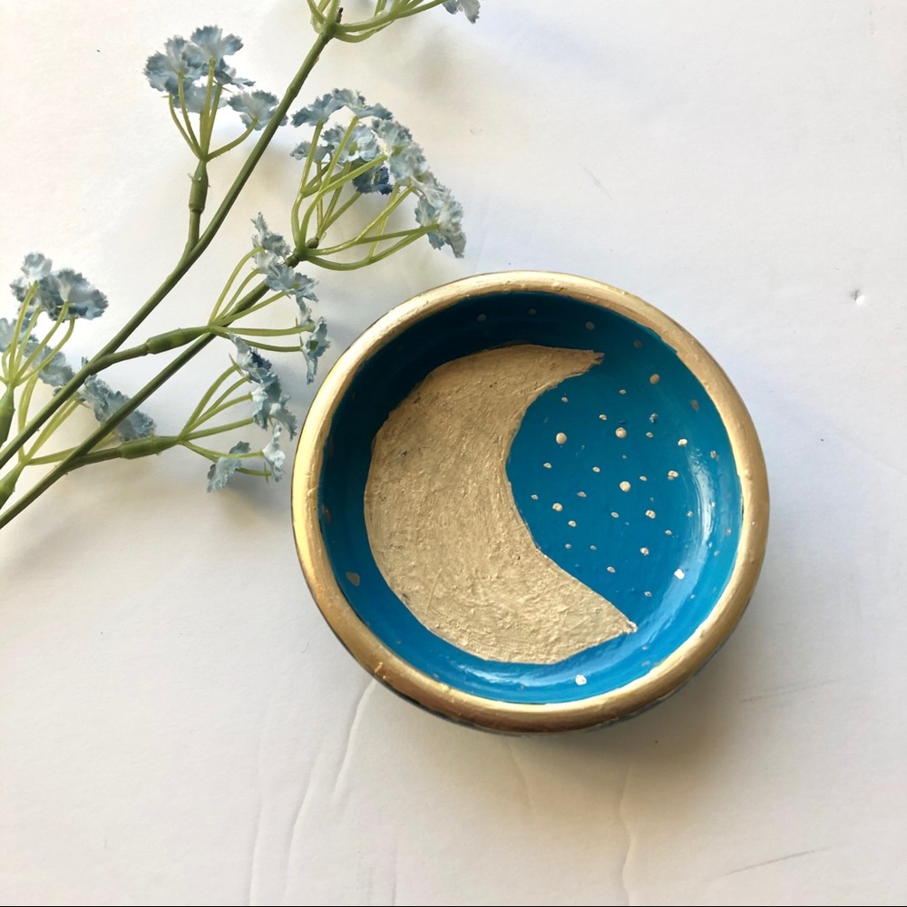 Moon & stars Teal & Gold Handcrafted Trinket Dish